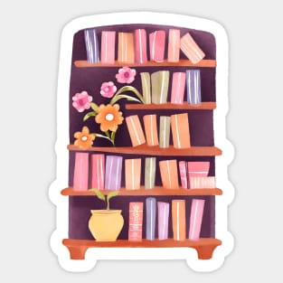 Cute Watercolor Bookshelf with Flowers and Books Sticker